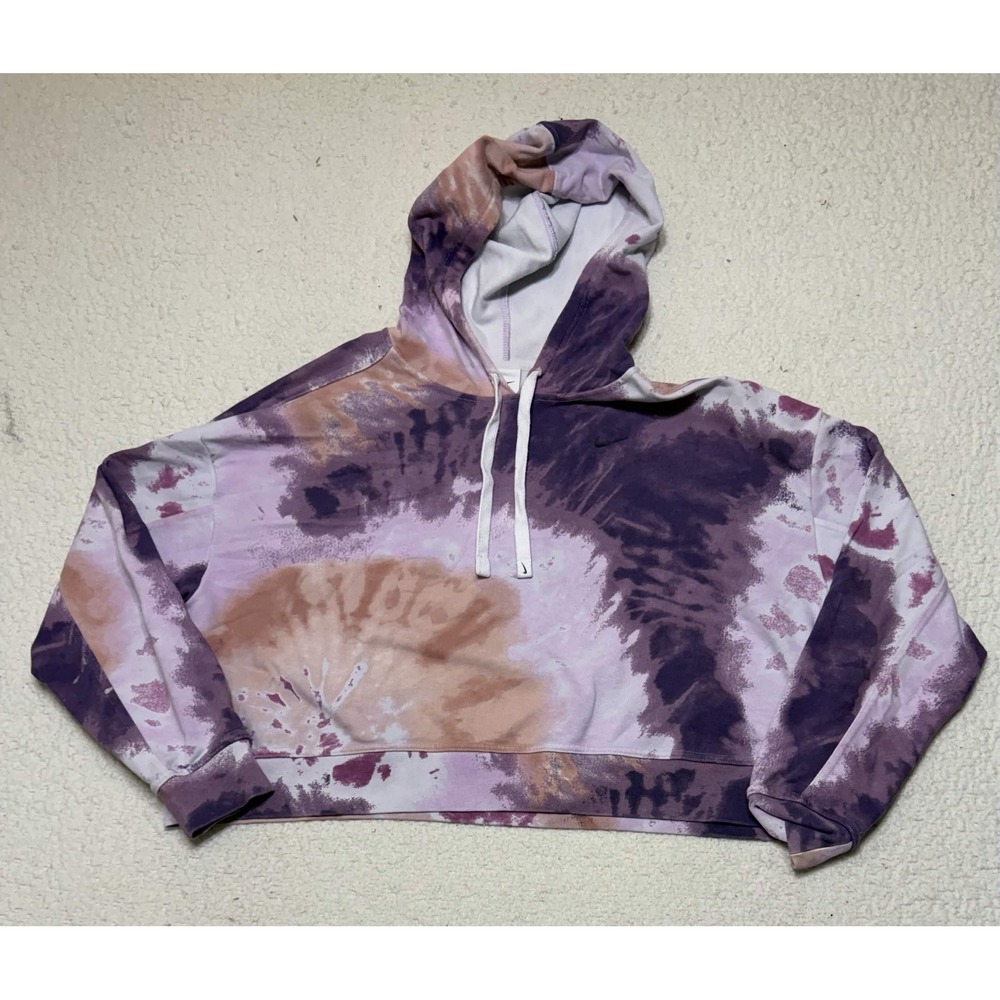 Nike Womens Hoodie Sweatshirt Size 1X Purple Cropped Tie Dye Fleece Pullover